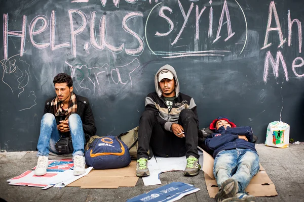 Válečných uprchlíků na nádraží Keleti — Stock fotografie