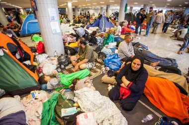 War refugees at the Keleti Railway Station clipart