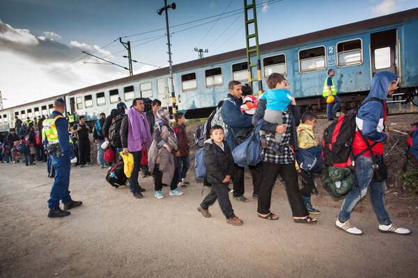 War refugees at the Gyekenyes Railway Station