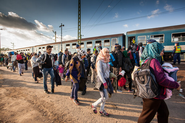 War refugees at the Gyekenyes Railway Station