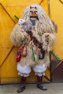 MOHACS, HUNGARY - 02 Mart Busojaras Karnavalı. 02 Mart 2025, Mohacs, Macaristan.