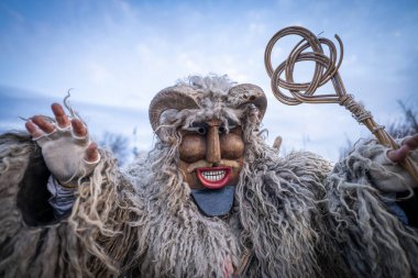 MOHACS, HUNGARY - 15 Şubat: Busojaras Karnavalı. 15 Şubat 2026, Mohacs, Macaristan.