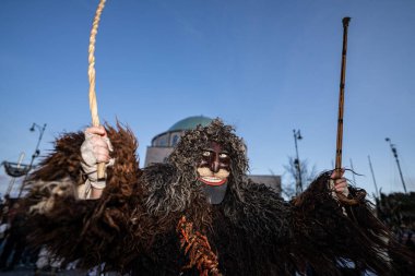 MOHACS, HUNGARY - 17 Şubat Busojaras Karnavalı. 17 Şubat 2026, Mohacs, Macaristan.