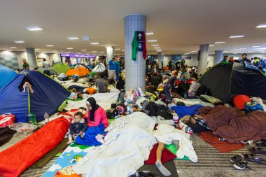 War refugees at the Keleti Railway Station clipart