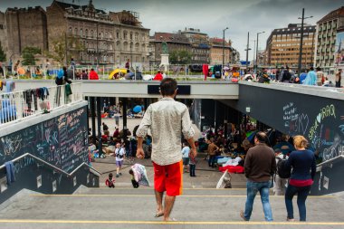 War refugees at the Keleti Railway Station clipart