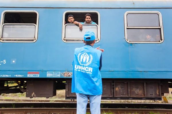 Refugiados de guerra na Estação Ferroviária Gyekenyes — Fotografia de Stock