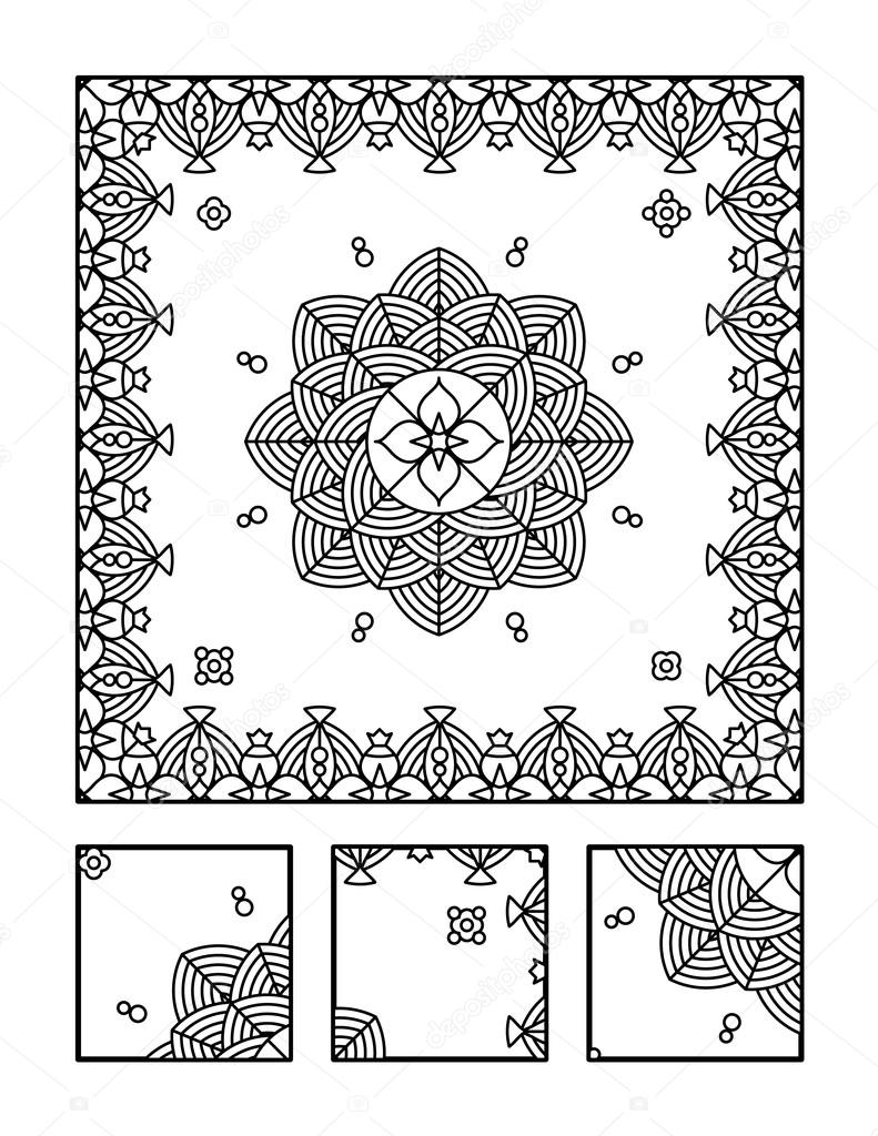 Coloriage et puzzle visuel pour les adultes — Image vectorielle Encadrée de mandala coloriage pour adultes enfants ok trop et puzzle visuel Directions de puzzle trouvent le fragment qui n appartient elle pas l image