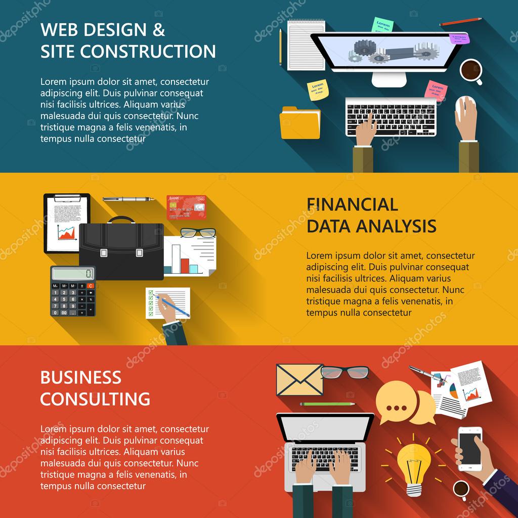 Modern concepts collection in flat design with trendy colors for e-business, web site construction, mobile applications, banners, corporate brochures, book covers, layouts etc. Vector eps10 illustration