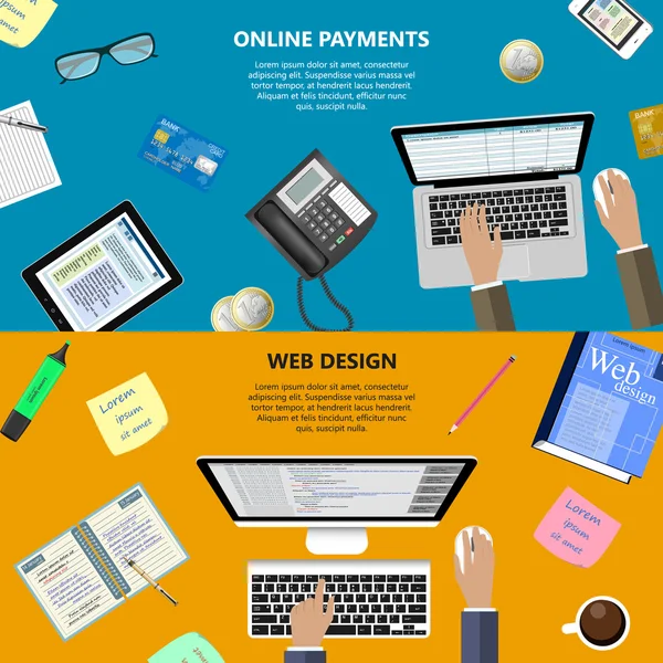 Progettazione web e concetto di pagamenti online — Vettoriale Stock