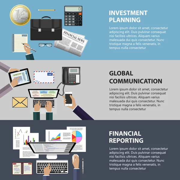 Concept de communication, d'investissement et de reporting — Image vectorielle