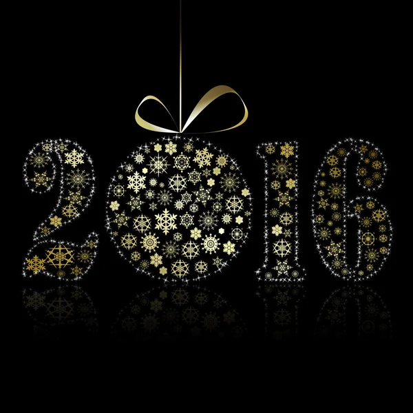 Nuovo 2016 anno simbolo su sfondo nero. Auto auguri di Natale — Vettoriale Stock