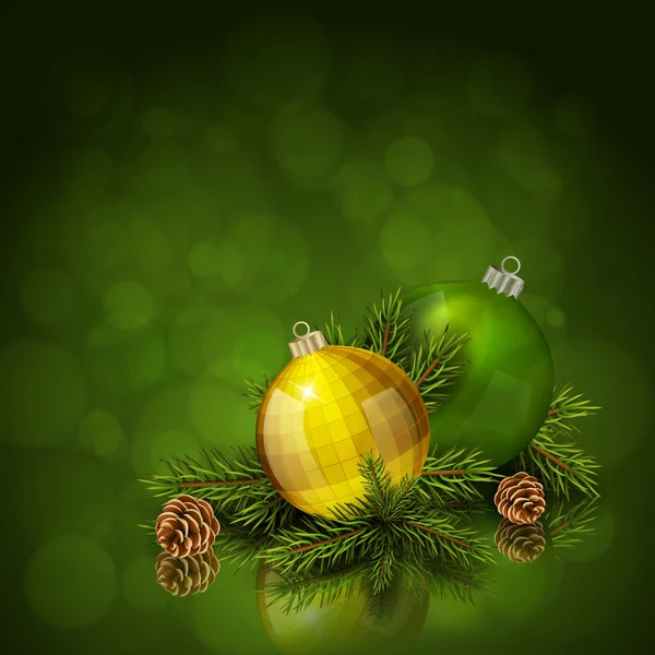 Gold and green Christmas balls — Stock Vector