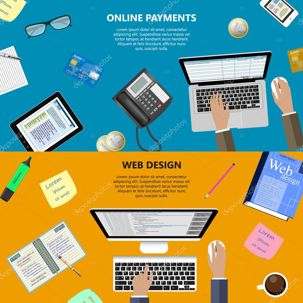Modern flat design web design and online payments concept for e-business, web sites, mobile applications, banners, corporate brochures, book covers, layouts etc. Vector eps10 illustration