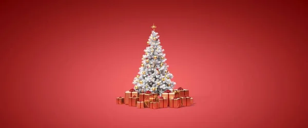 Vánoční Stromeček Dárky Zlatými Ozdobami Vykreslování — Stock fotografie