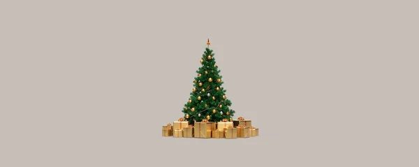 Árvore Natal Com Presentes Fundo Branco Renderização — Fotografia de Stock
