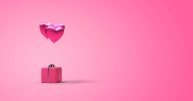 hediye balonların üzerinde asılı pembe arkaplan 3D görüntüleme