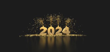 2024 başlık kutlaması koyu arkaplan - 3D görüntüleme