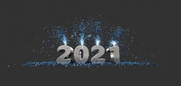 2021 Title Celebration Grey Background Rendering — Stock Photo, Image