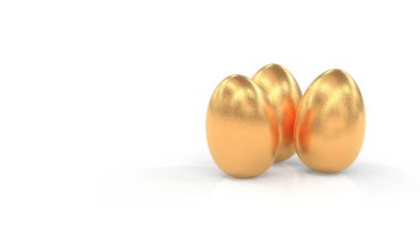 Beyaz arkaplanda 3 altın yumurta - 3 boyutlu görüntüleme