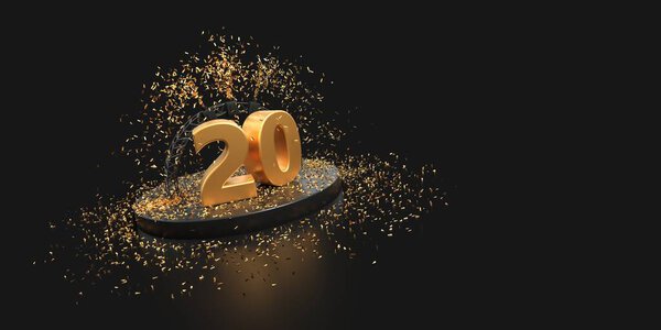 twentieth anniversary celebration with confetti - 3D rendering