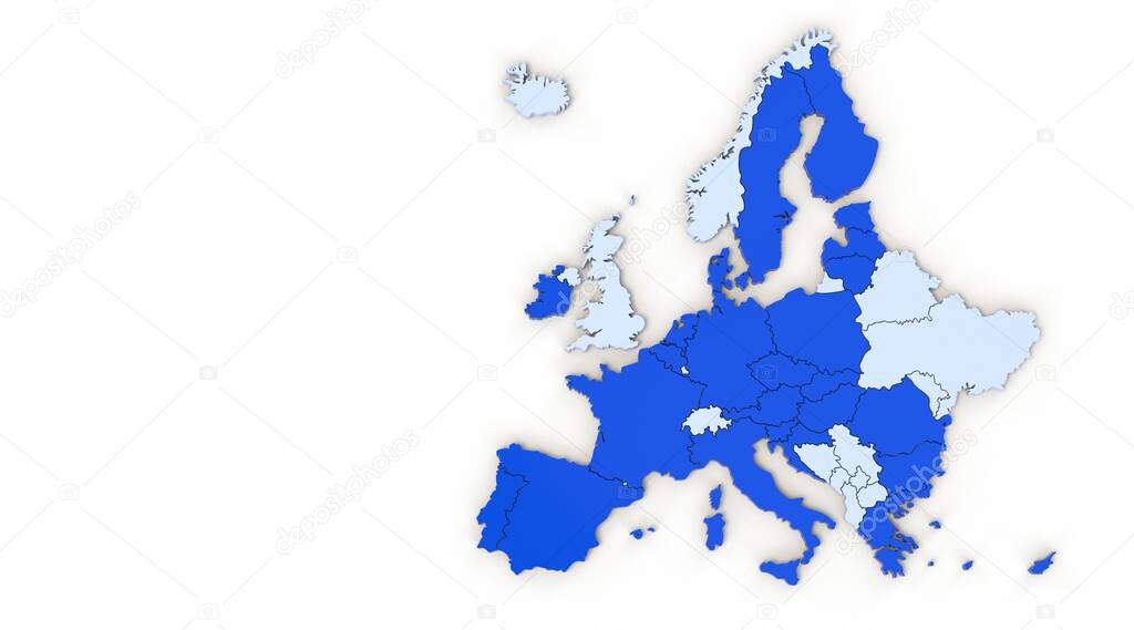 Europe map in 2021 white background - 3D rendering