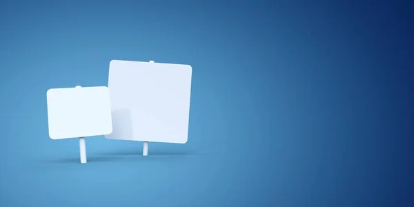 青い背景の白い看板 3Dレンダリング — ストック写真