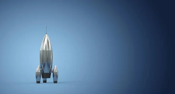 Uzay Turistleri Için Çizgi Film Roketi Mavi Arkaplan Görüntüleme — Stok fotoğraf