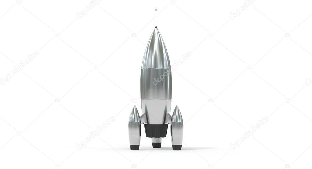 cartoon rocket for space tourists - 3D rendering - White background