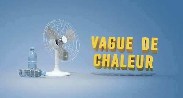 Ventilador Para Combatir Calor Rendering Fondo Azul Francés Vague Chaleur — Foto de Stock