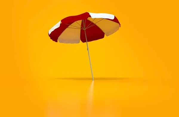 Parapluie Plage Sur Fond Jaune Avec Réflexion Rendu — Photo