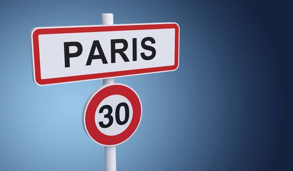 Speed limit at 30 km per hour in Paris - 3D rendering