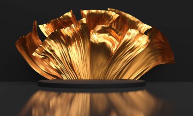 Ürün sunumu için podyum ile siyah ve altın kaplamalı arkaplan - 3D Hazırlama