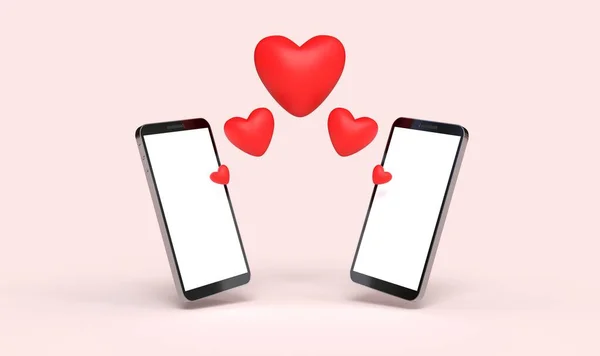 Smartphones Mit Herz Für Online Dating Rosa Hintergrund Rendering — Stockfoto