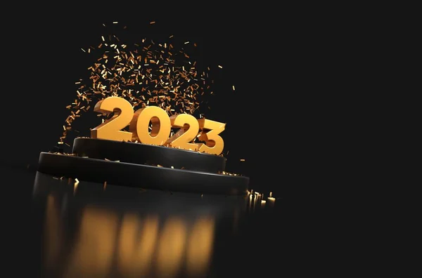Mutlu yıllar 2023 - 3D yorumlama - altın ve siyah renkler