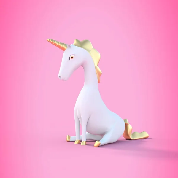 Unicornio Sentado Sobre Fondo Rosa Render —  Fotos de Stock