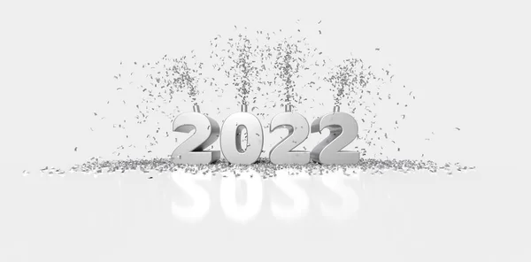 白を背景に黄金の数字とパーティーの好意で2022年のグリーティングカード 3Dレンダリング — ストック写真