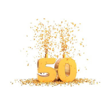 Beyaz bir arka planda 50 yıl altın 3D kelime - 3D canlandırma