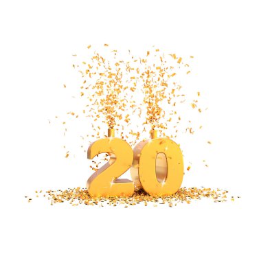 Beyaz arka planda 20 yıl altın 3D kelime - 3D canlandırma