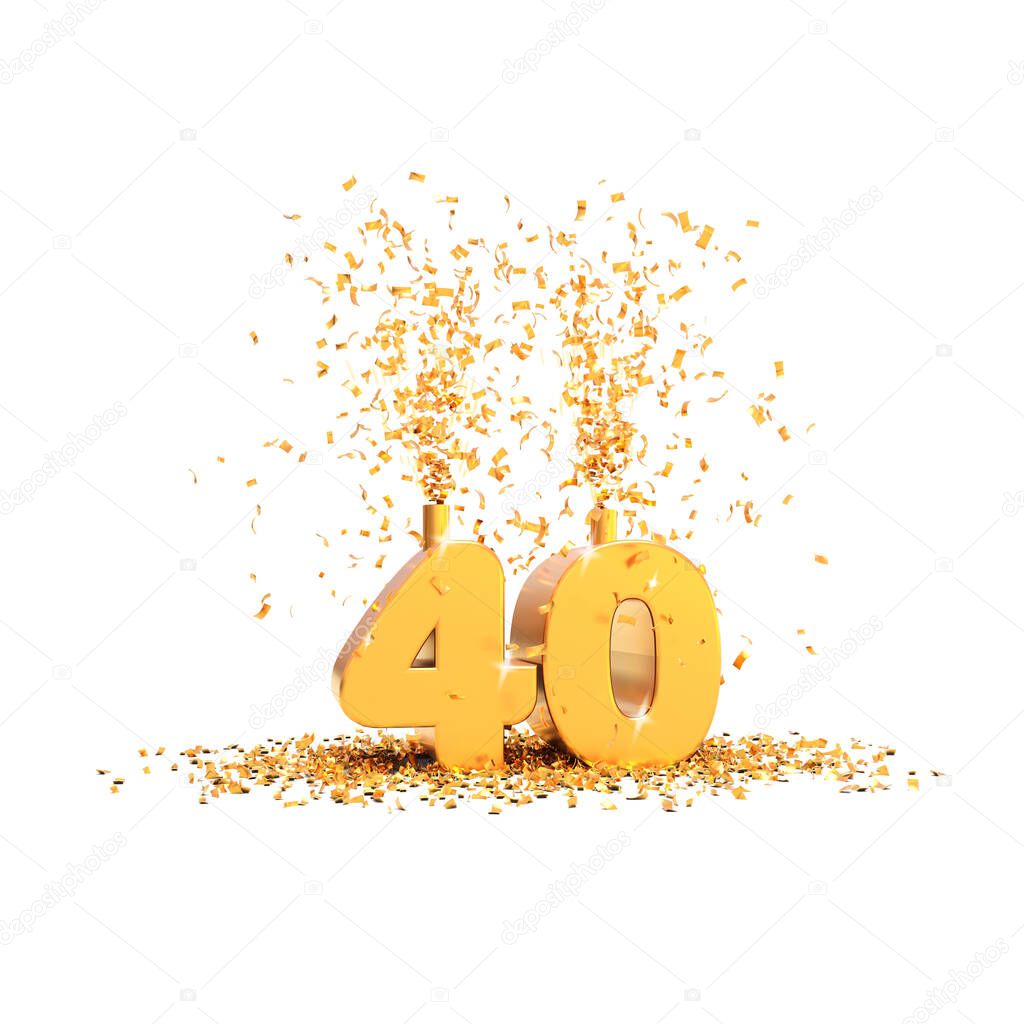 40 years golden 3d word on a white background - 3D rendering