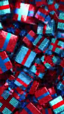 Video geçiş dönemi için Noel hediyeleriyle dolu bir arkaplan - dikey biçimlendirme 3D, arkaplan özelleştirme için ayrı alfa kanalı