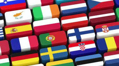 Arka planda hareket eden Avrupa bayrakları - 4K 3D görüntüleme