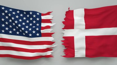 ABD ile Danimarka arasındaki diplomatik ilişkileri temsil eden yırtık bir pankart.