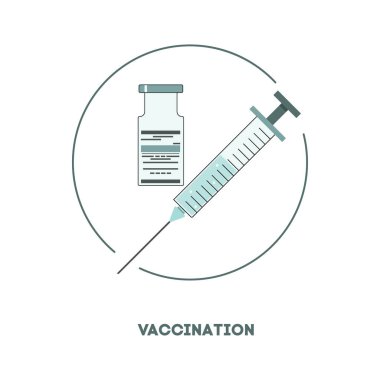 Aşı illüstrasyon konsepti. Hastalıklardan korunmak için aşı enjeksiyonu fikri. Tıbbi tedavi ve sağlık hizmetleri. Covid-19 aşısı. Vektör düz resimleme
