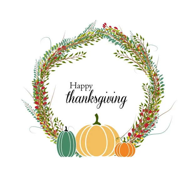 Happy Thanksgiving Card Decorative Wreath Colorful Leaves Pumpkin Design Vector — Stock Vector