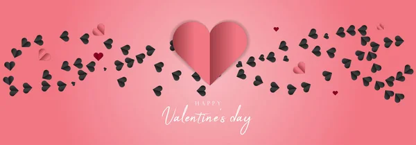 Happy Valentine Day Message Pink Black Hearts Concept Pink Background — стоковый вектор