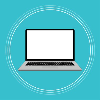 Düz stil dizüstü bilgisayar düzeni, aygıt ekran düzeni. Tasarımınız için boş ekranlı gerçekçi bir laptop. Vektör illüstrasyonu