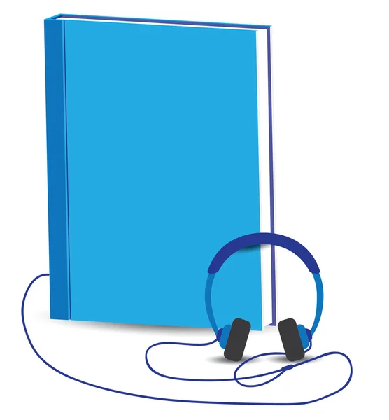 Blue book and headphones. Concept. Audiobook — Stock Vector