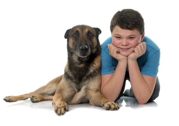 Child and malinois — Stock Photo, Image