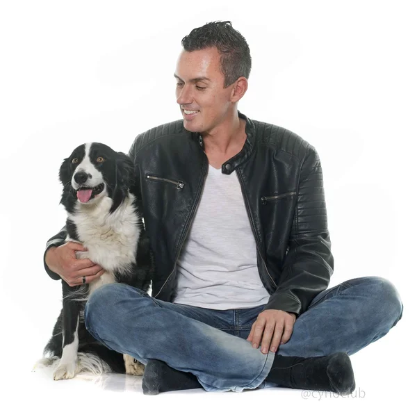 Man en Bordercollie — Stockfoto