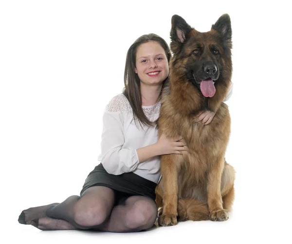 Teenager and german shepherd — Stock Photo, Image